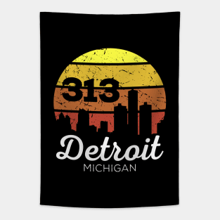 Detroit Michigan 313 Area Code Sunset Tapestry