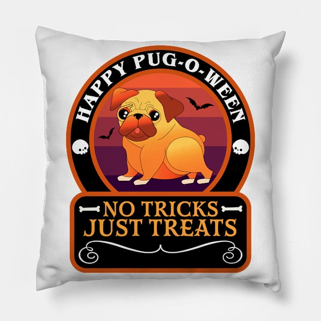 Halloween Pug Happy Pug-O-Ween No Tricks Just Tricks Dog Lover Funny Pillow by OrangeMonkeyArt