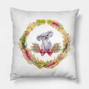 An Australian Native Floral Wreath - Christmas Koala Pillow