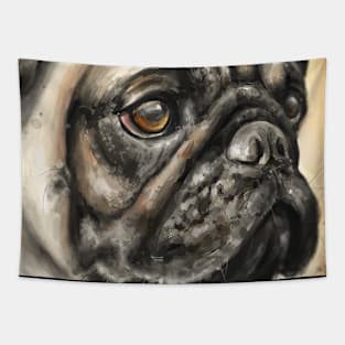 Contemporary Painting of a Pug with Big Gorgeous Eyes on Light Background Tapestry