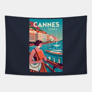A Vintage Travel Art of Cannes - France Tapestry