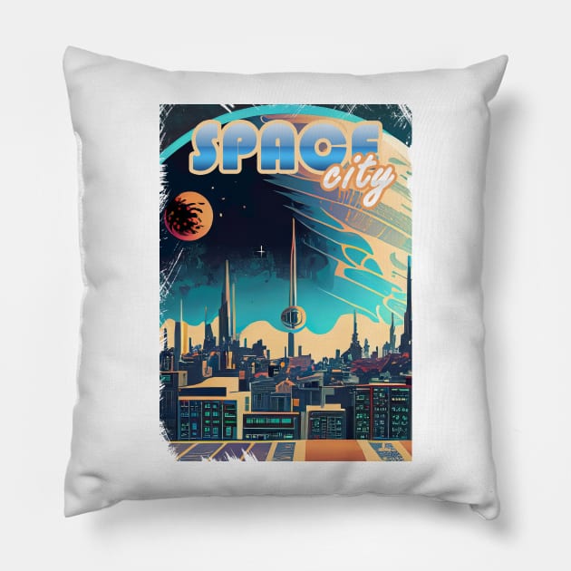 Vintage Space City Pillow by imagifa