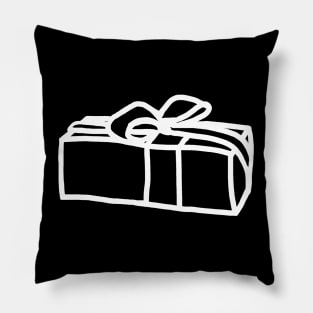 White Line Drawing One Wrapped Christmas Gift Box Pillow