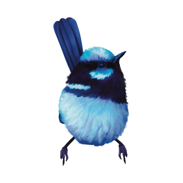 Superb Blue Fairy Wren. Gorgeous little bird showing off his beautiful blue plumage. Unique gift by PlumpPlumStudio