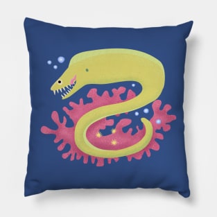 Green moray eel funny cartoon illustration Pillow