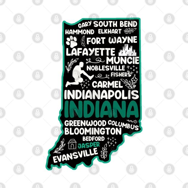 Jasper Indiana cute map Indianapolis, Fort Wayne, Evansville, Carmel, South Bend, Fishers by BoogieCreates