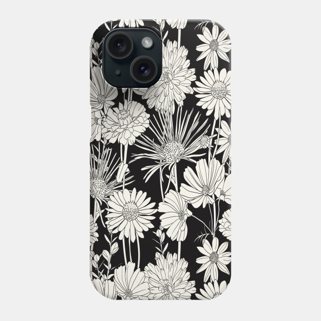 Black and White Neck Gator Black and White Wildflower Pattern Phone Case by DANPUBLIC