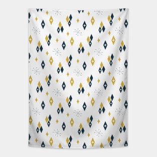 Mid Century Atomic Diamonds and Starburst, Navy, Mustard Tapestry