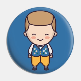 Cute Swedish Man in Traditional Clothing Cartoon Pin