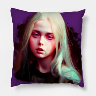 Beautiful portrait of a fantasy girl looking desperately shocked by mind-boggling events Pillow