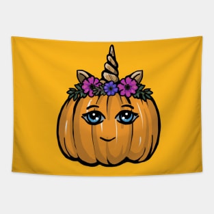 Cute Halloween Pumpkin Unicorn Tapestry