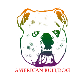 The american bulldog head is Violet, Green, Orange T-Shirt