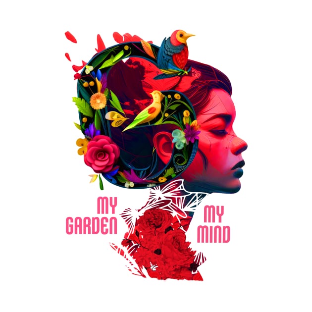 My Garden, My Mind - Floral Girl Head Illustration by ArtMichalS