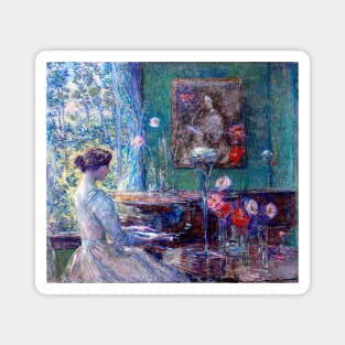 Woman Playing Piano By An Open Window Surrounded By Flowers, Childe Hassam 1899 Magnet