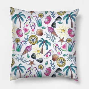 Summer Beach Day Objects Watercolor Pillow