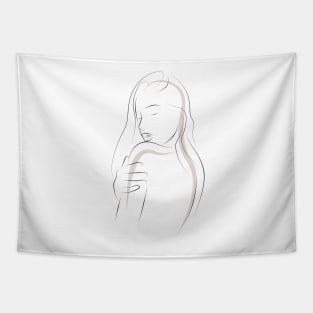 Neutral Line Art Minimalist Accented Female Figure Tapestry