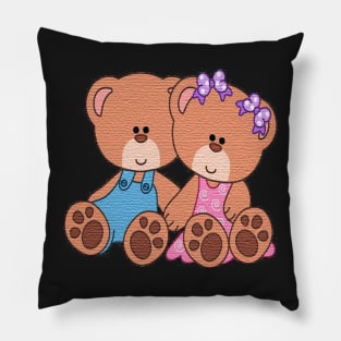 Cute Teddy bears Blue Pillow