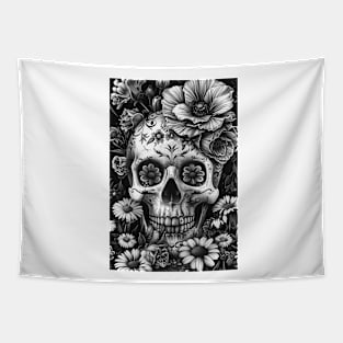 Calavera Skull in a Field of Flowers Tapestry