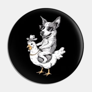 Paola Salome features a dog riding a small chicken Pin