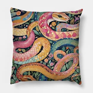 Gustav Klimt's Serpent's Charm: Inspired Snake Artistry Pillow