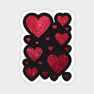 Traditional Red Faux Glitter Hearts Magnet