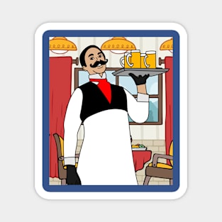 Retro Waiter Bartender With Drinks Magnet