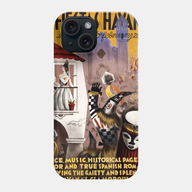 Vintage Travel Poster Cuba Fiestas Havana 1937 Phone Case by vintagetreasure