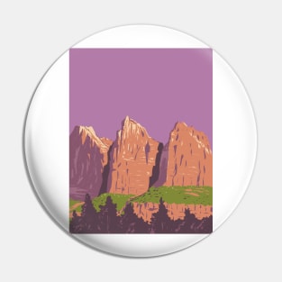 The Three Patriarchs in Zion National Park Utah USA WPA Art Poster Pin