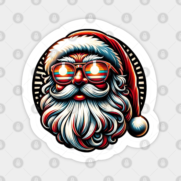 Holiday Elegance: Santa with Retro Glasses Magnet by ArtFeverShop