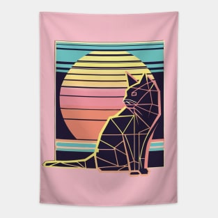 Vintage 80s Geometric Cat with Sunset Tapestry