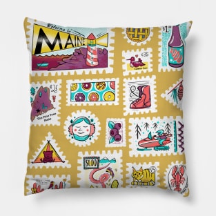 Maine Tourism and Symbol Stamps Pillow