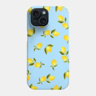 Yellow Lemons Pattern Small on Blue Phone Case