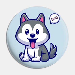 Cute Husky Dog Sitting Cartoon Pin