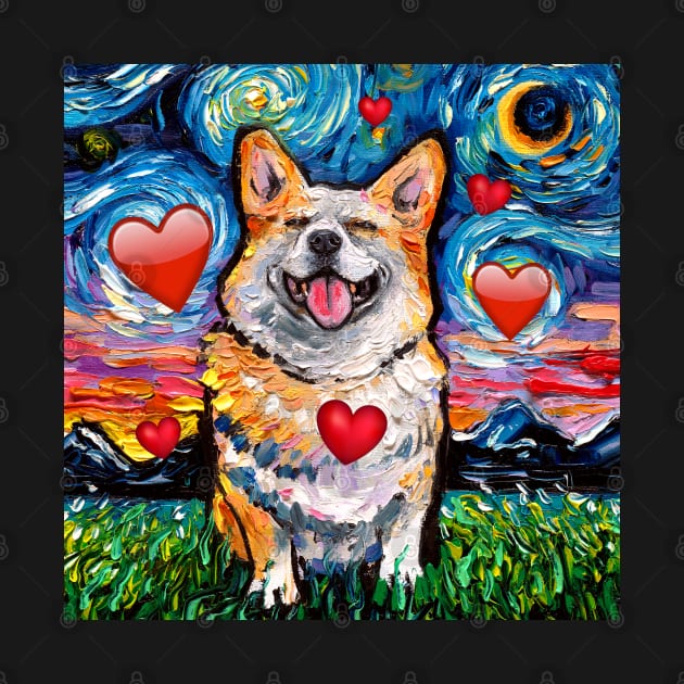 Smiling Corgi Night with hearts by sagittariusgallery