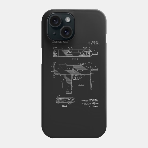 Mac 10 Uzi Patent - Gun Lover Gunsmith Workshop Art - Black Chalkboard Phone Case by patentpress