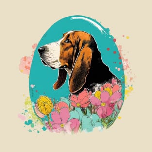 Basset Hound Spring Retro Floral Watercolor Painting Dog Lover Art T-Shirt