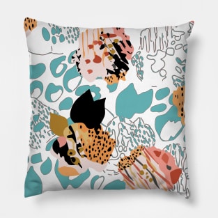 Modern abstract rose and leopard texture white Pillow