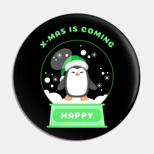 Xmas is Coming Happy Penguin (Green) Pin