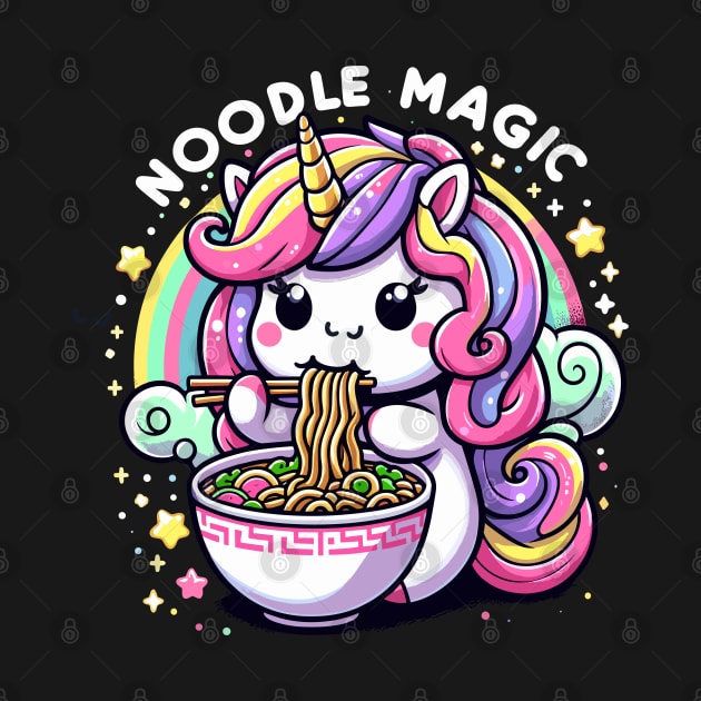 NOODLE MAGIC Adorable cute kawaii unicorn Eating noodle by XYDstore