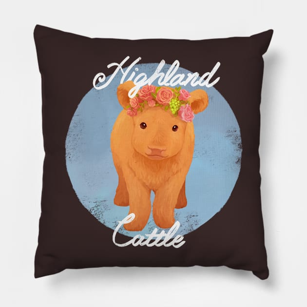 Flower Highland Cattle Pillow by You Miichi