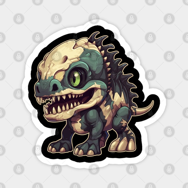 Envy Green Scary Chibi T-Rex Isometric Dinosaur Magnet by DanielLiamGill