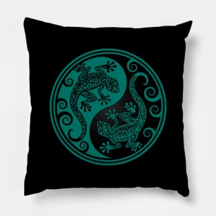 Teal Blue and Black Yin Yang Geckos Pillow