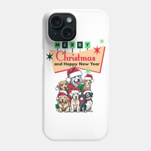 Retro Christmas Dog Design - Cute Dogs with Santa Hats Under a Retro Sign Phone Case