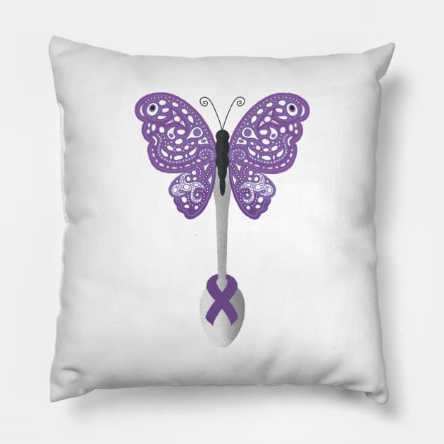 Butterfly Spoon Awareness Ribbon! (Purple) Pillow by yourachingart