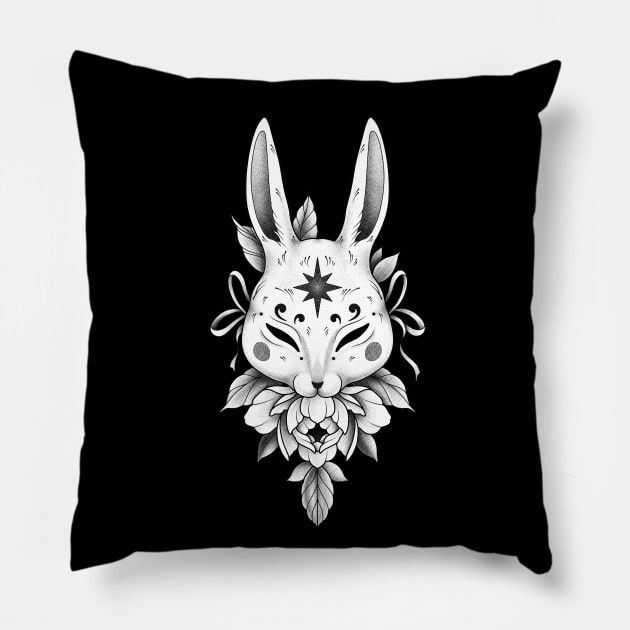 Oriental hare mask Pillow by Smurnov