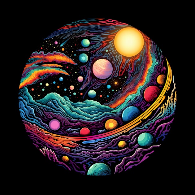 Surrealist space artwork with planets by Unelmoija