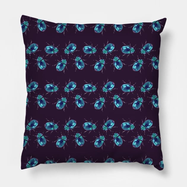 Iridescent Beetles Pillow by SpectacledPeach