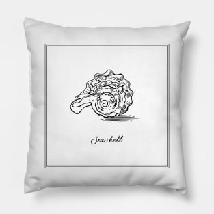 Seashell. Black and white marine mollusc illustration. Pillow