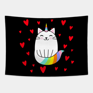 colorful unicorn happy cat love Tapestry