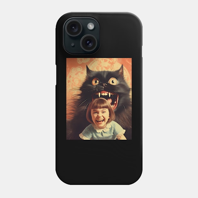 Vintage Little Girl and Creepy Cat - Enchanting Retro Art Phone Case by KittyStampedeCo